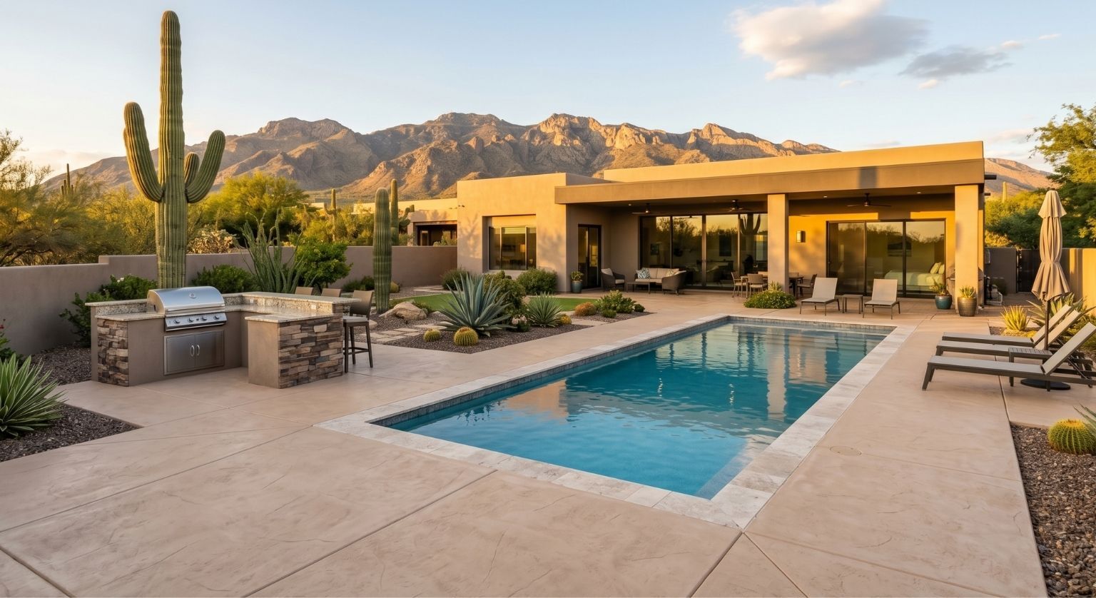 Concrete pool deck in Tucson backyard