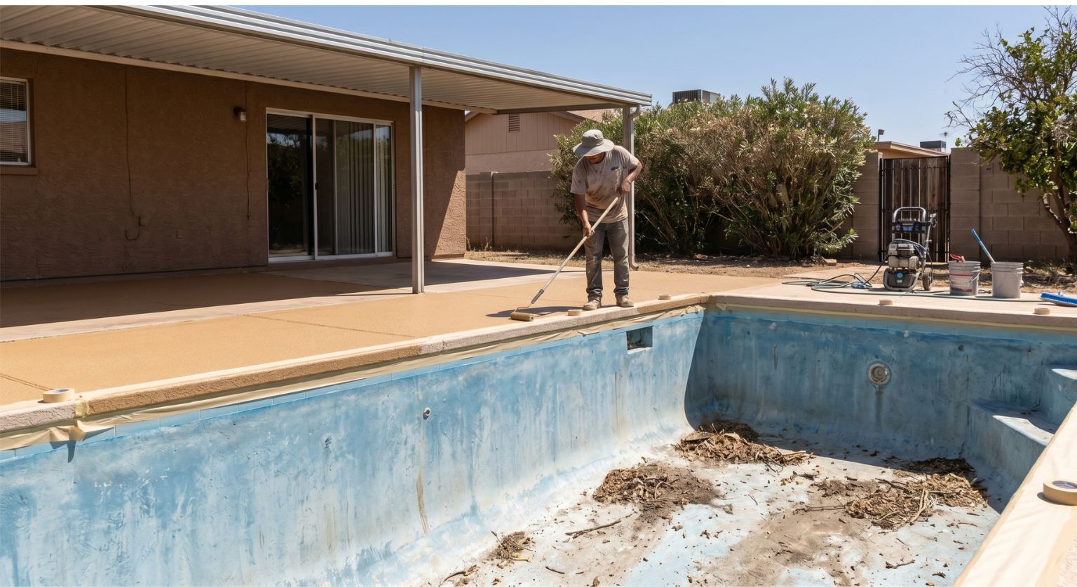 Cool deck coating around empty pool
