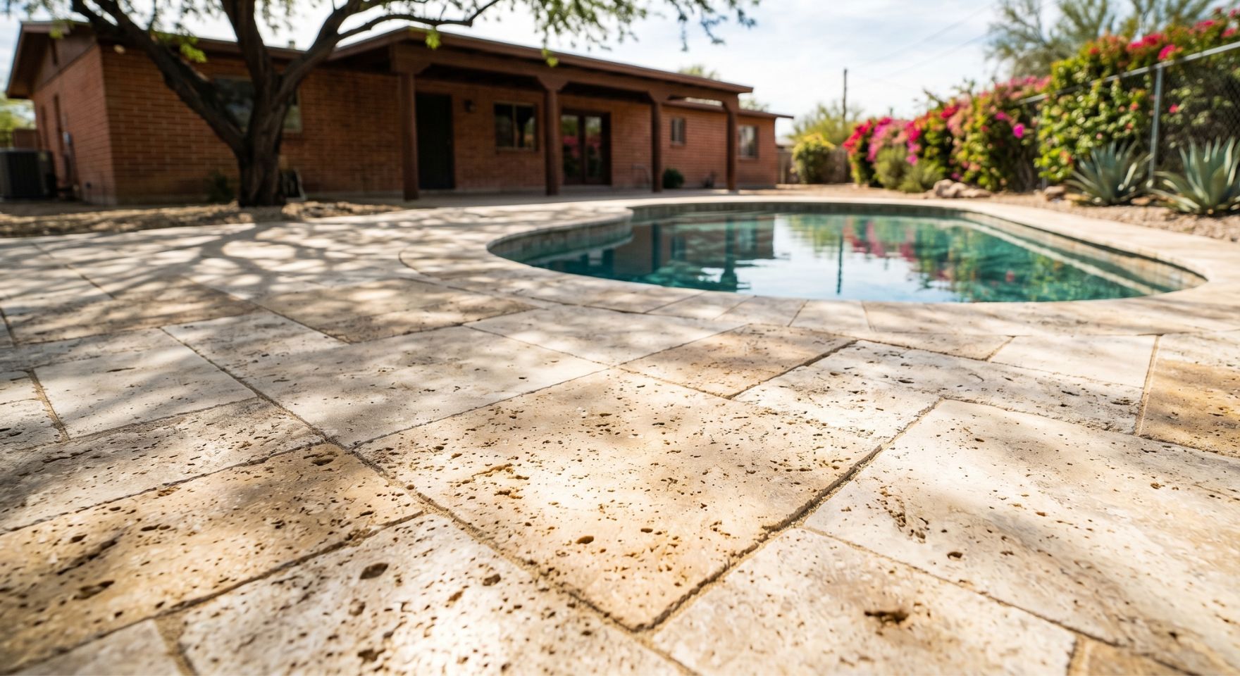 Travertine paver pool deck installation